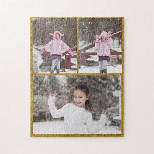 Custom / 3 Photo Collage Gold Glitter Metallic Jigsaw Puzzle