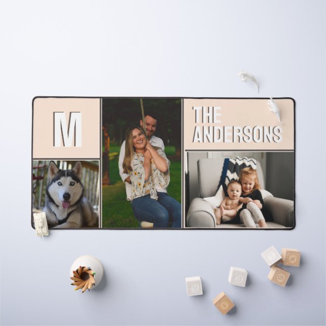 Custom 3 Photo Collage Monogram Pink Desk Mat (Kids Table)