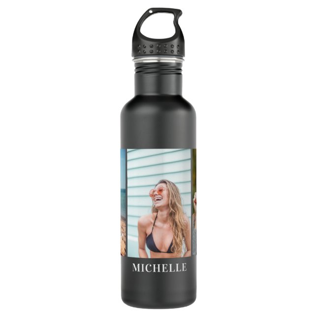 Custom 3 Photo Collage & Name 710 Ml Water Bottle (Front)