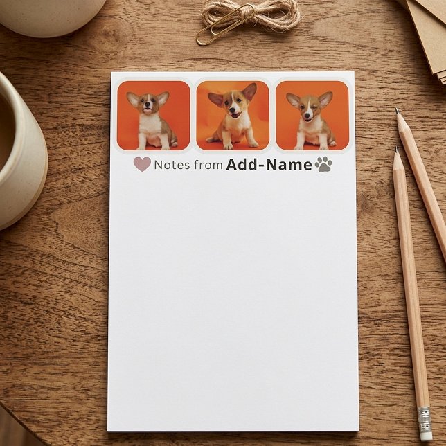 Custom 3 Photo Collage Pet Dog Name Picture On Stationery (Creator Uploaded)