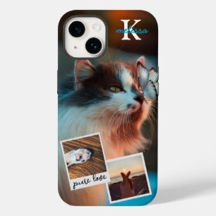 Custom 3 Photo Collage Pet Monogram Name and Quote Case-Mate iPhone 14 Case