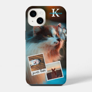 Custom 3 Photo Collage Pet Monogram Name and Quote iPhone 14 Case