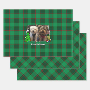 Custom 3 Photo Frame Christmas Red & Green Plaid Wrapping Paper Sheet
