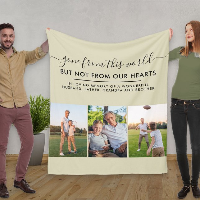Custom 3 Photo Grid In Loving Memory Natural Fleece Blanket (Creator Uploaded)