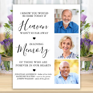 Custom 3 Photo Heaven Remembrance Wedding Memorial Poster