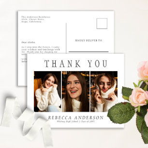 Custom 3 Photo Minimalist Graduation Thank You Postcard