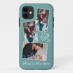 Custom 3 Photo mother's day Turquoise iPhone Case
