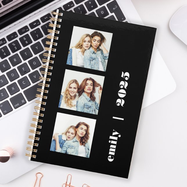 Custom 3-Photo Personalised Black White 2025 Planner (Creator Uploaded)