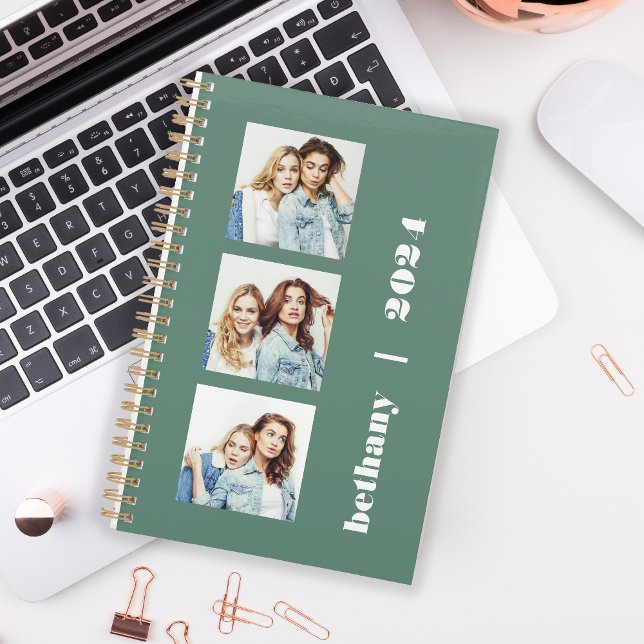 Custom 3-Photo Personalised Eucalyptus Green 2024 Planner (Creator Uploaded)