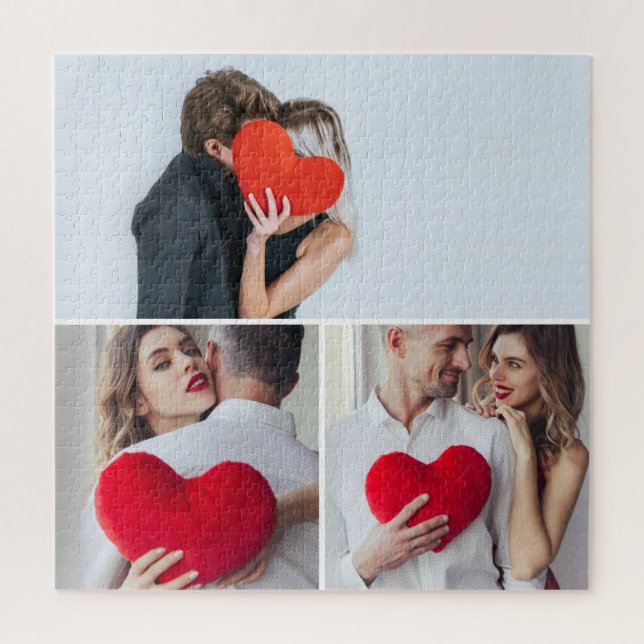 Custom 3 Photo Puzzle Lovers Valentine’s Day Gift (Vertical)