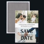 Custom 3 Photo Wedding Save The Date Magnet<br><div class="desc">Introducing the Custom 3 Photo Wedding Save The Date Magnet, an elegant and personal way to announce your upcoming wedding. Designed to capture the essence of your love story, this magnet features three customisable engagement photo templates, a "Save the Date" title in beautiful typography, and an information section where you...</div>