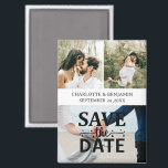 Custom 3 Photo Wedding Save The Date Magnet<br><div class="desc">Introducing the Custom 3 Photo Wedding Save The Date Magnet, an elegant and personal way to announce your upcoming wedding. Designed to capture the essence of your love story, this magnet features three customisable engagement photo templates, a "Save the Date" title in beautiful typography, and an information section where you...</div>