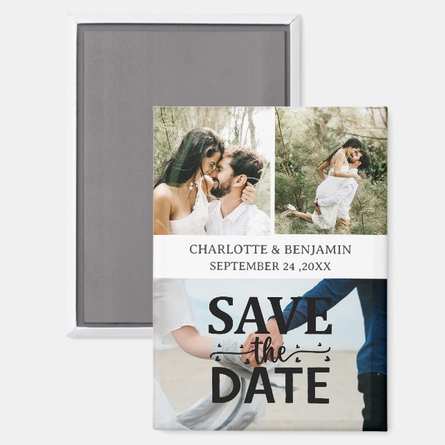Custom 3 Photo Wedding Save The Date Magnet (Front/Back)
