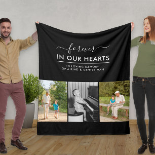 Custom 3 Photo White In Loving Memory Black Fleece Blanket