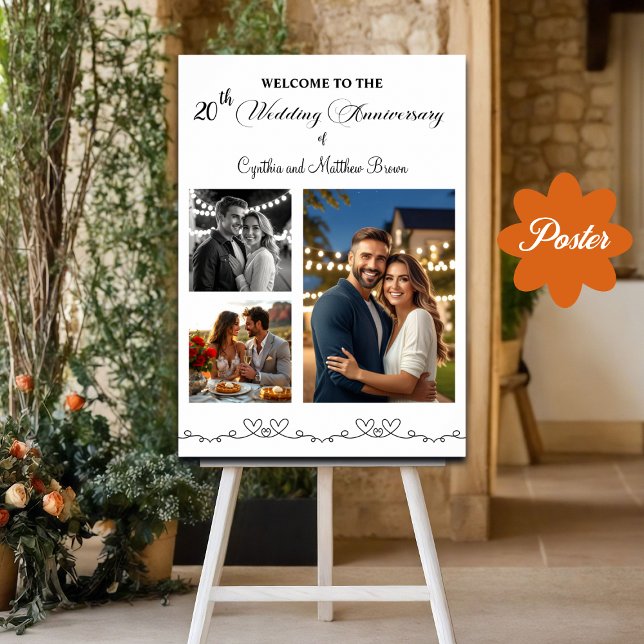 Custom 3 Photos 20th Wedding Anniversary Welcome Poster (Creator Uploaded)