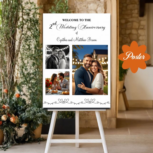 Custom 3 Photos 2nd Wedding Anniversary Welcome Poster (Creator Uploaded)