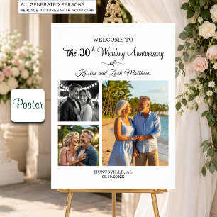 Custom 3 Photos 30th Wedding Anniversary Welcome Poster