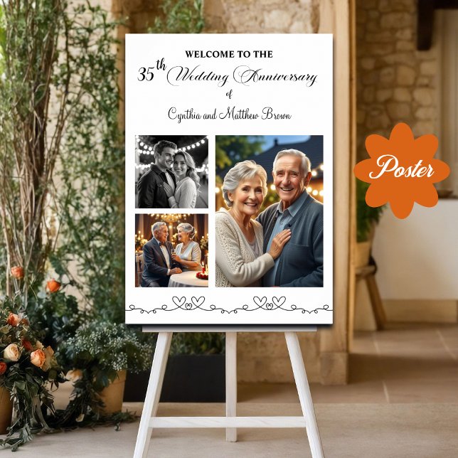 Custom 3 Photos 35th Wedding Anniversary Welcome Poster (Creator Uploaded)