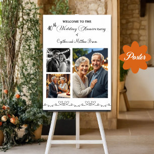 Custom 3 Photos 40th Wedding Anniversary Welcome Poster