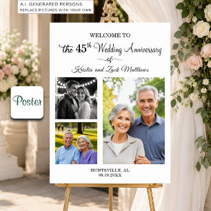 Custom 3 Photos 45th Wedding Anniversary Welcome Poster