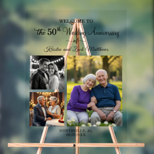 Custom 3 Photos 50th Wedding Anniversary Welcome Acrylic Sign