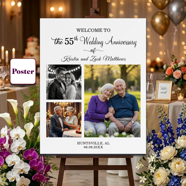 Custom 3 Photos 55th Wedding Anniversary Welcome Poster (Creator Uploaded)