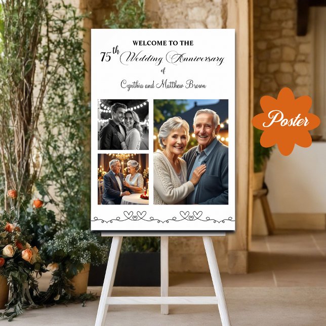 Custom 3 Photos 75th Wedding Anniversary Welcome Poster (Creator Uploaded)