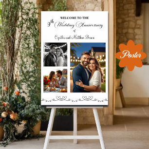 Custom 3 Photos 9th Wedding Anniversary Welcome Poster
