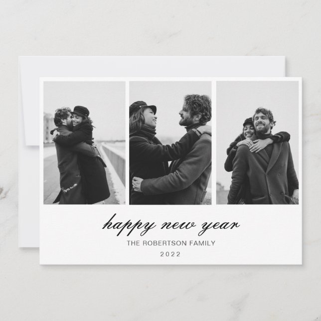 custom 3 photos happy new year holiday card (Front)