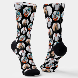 Custom 3 Photos Pattern Black Socks