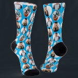 Custom 3 Photos Pattern Blue Socks<br><div class="desc">Personalised 3 Photos Pattern Blue Socks</div>