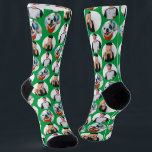 Custom 3 Photos Pattern Green Socks<br><div class="desc">Personalised 3 Photos Pattern Blue Socks</div>