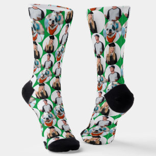 Custom 3 Photos Pattern Green Socks