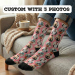 Custom 3 Photos Pattern Pink Socks<br><div class="desc">Personalised 3 Photos Pattern Pink Socks</div>
