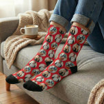 Custom 3 Photos Pattern Red Socks<br><div class="desc">Personalised 3 Photos Pattern Blue Socks</div>