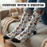 Custom 3 Photos Pattern white Socks<br><div class="desc">Personalised 3 Photos Pattern Blue Socks</div>
