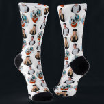 Custom 3 Photos Pattern white Socks<br><div class="desc">Personalised 3 Photos Pattern Blue Socks</div>
