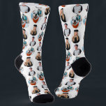 Custom 3 Photos Pattern white Socks<br><div class="desc">Personalised 3 Photos Pattern Blue Socks</div>