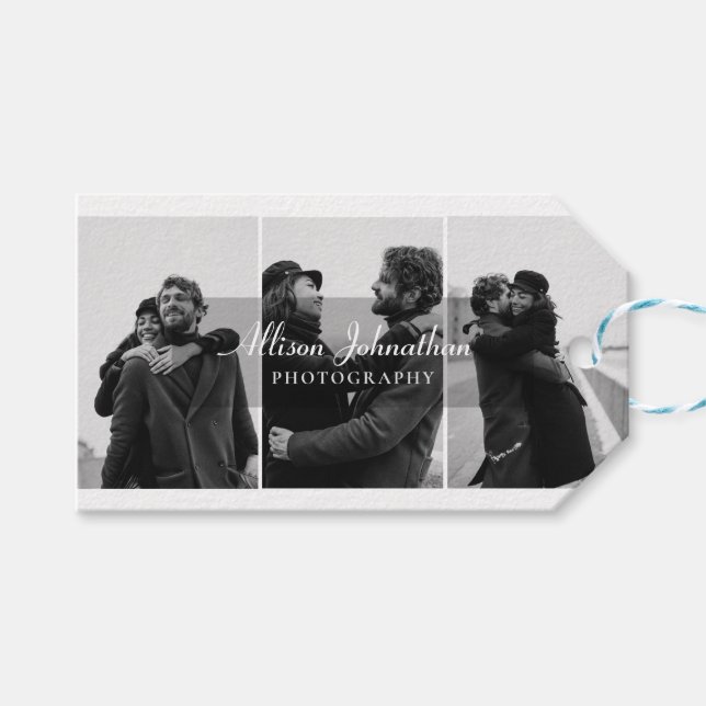 custom 3 photos script photography thank you gift tags (Front (Horizontal))