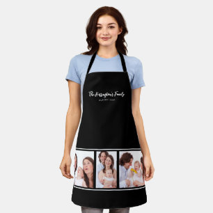 Custom 3 Sections Family Photo Collage Black Frame Apron