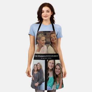 Custom 3 Sections Family Photo Collage Black Frame Apron