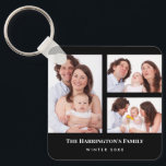 Custom 3 Sections Family Photo Collage Black Frame Key Ring<br><div class="desc">Lovely arrangement of four family photos collage divided in 3 sections with portrait rectangle frame on the left and two landscape black rectangle frames on the right side with a texts on the lower side. Personalise it with your own photos and texts. Perfect a custom made gift for your loved...</div>