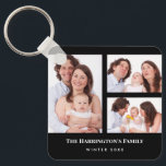 Custom 3 Sections Family Photo Collage Black Frame Key Ring<br><div class="desc">Lovely arrangement of four family photos collage divided in 3 sections with portrait rectangle frame on the left and two landscape black rectangle frames on the right side with a texts on the lower side. Personalise it with your own photos and texts. Perfect a custom made gift for your loved...</div>