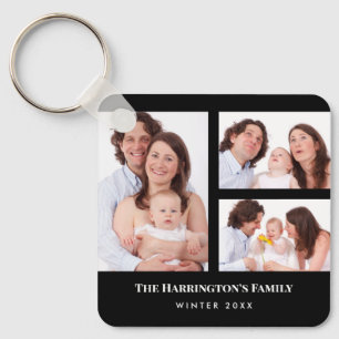 Custom 3 Sections Family Photo Collage Black Frame Key Ring