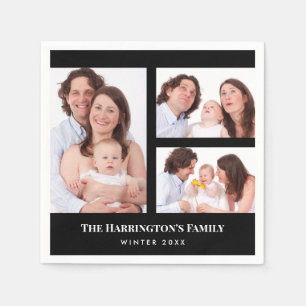 Custom 3 Sections Family Photo Collage Black Frame Napkin