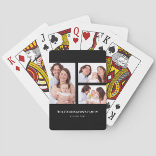 Custom 3 Sections Family Photo Collage Black Frame Playing Cards