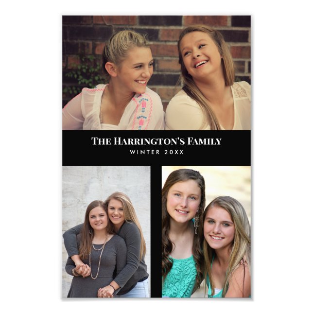 Custom 3 Sections Family Photo Collage Black Frame Print (Front)
