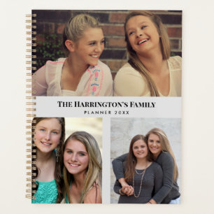 Custom 3 Sections Family Photos Collage Gray Frame Planner