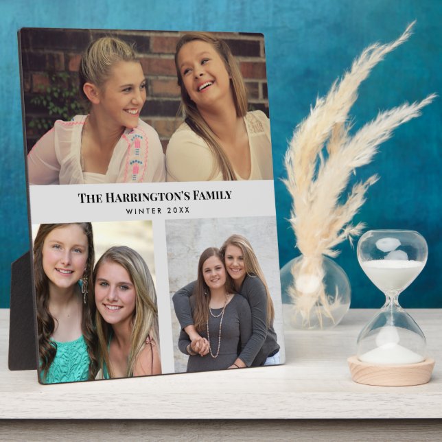 Custom 3 Sections Family Photos Collage Grey Frame (Side)