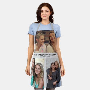 Custom 3 Sections Family Photos Collage Grey Frame Apron